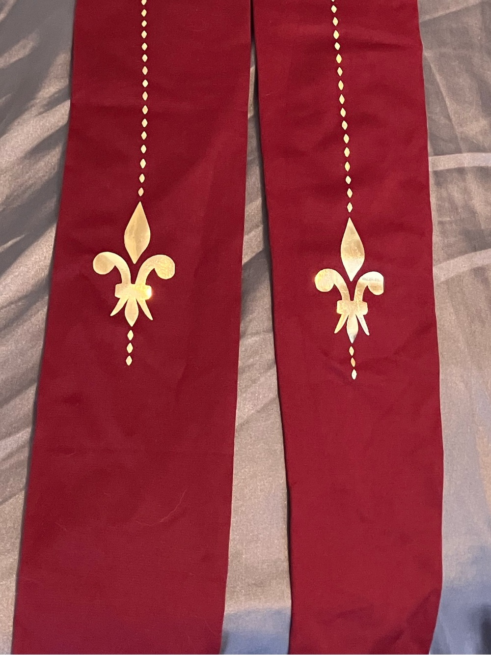 Women's Burgundy Tights with Gold Fleur-de-Lis Detail